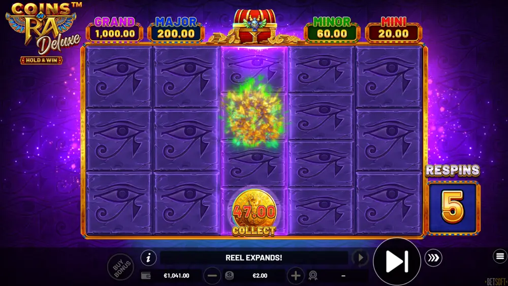 GRAND coin symbol collected by a locked COLLECT symbol with the prize value in close-up