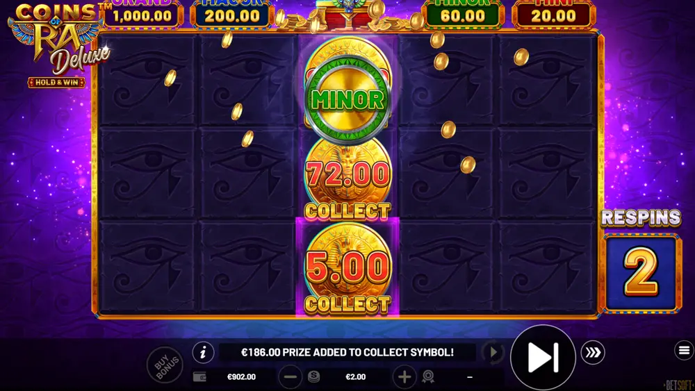 MINI and MINOR coin symbols collected by a locked COLLECT symbol during Hold & Win respins